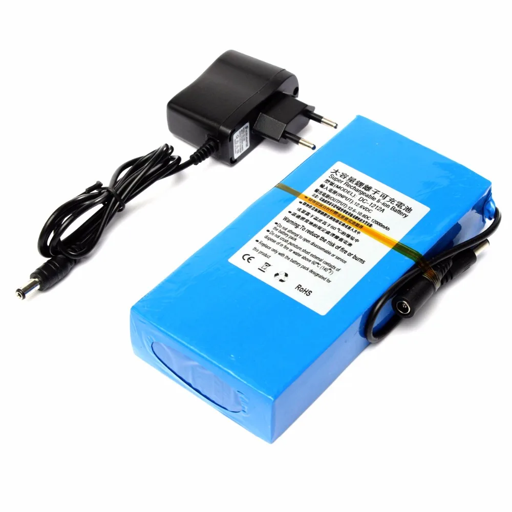 Portable 12V Battery Pack 12000mAh DC 12.6V Rechargeable Lithium Battery for Street Light Instrument LED Lamp Standby Power Cell