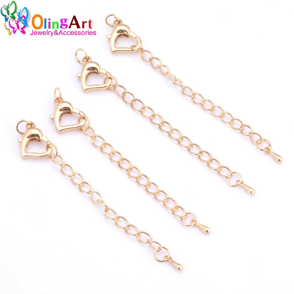 OlingArt 75MM 6PCS/Lot Peach Heart Rhodium Plated/Gold DIY Necklace Bracelet Crimp Ends Extended Chains Tails Clasp Making