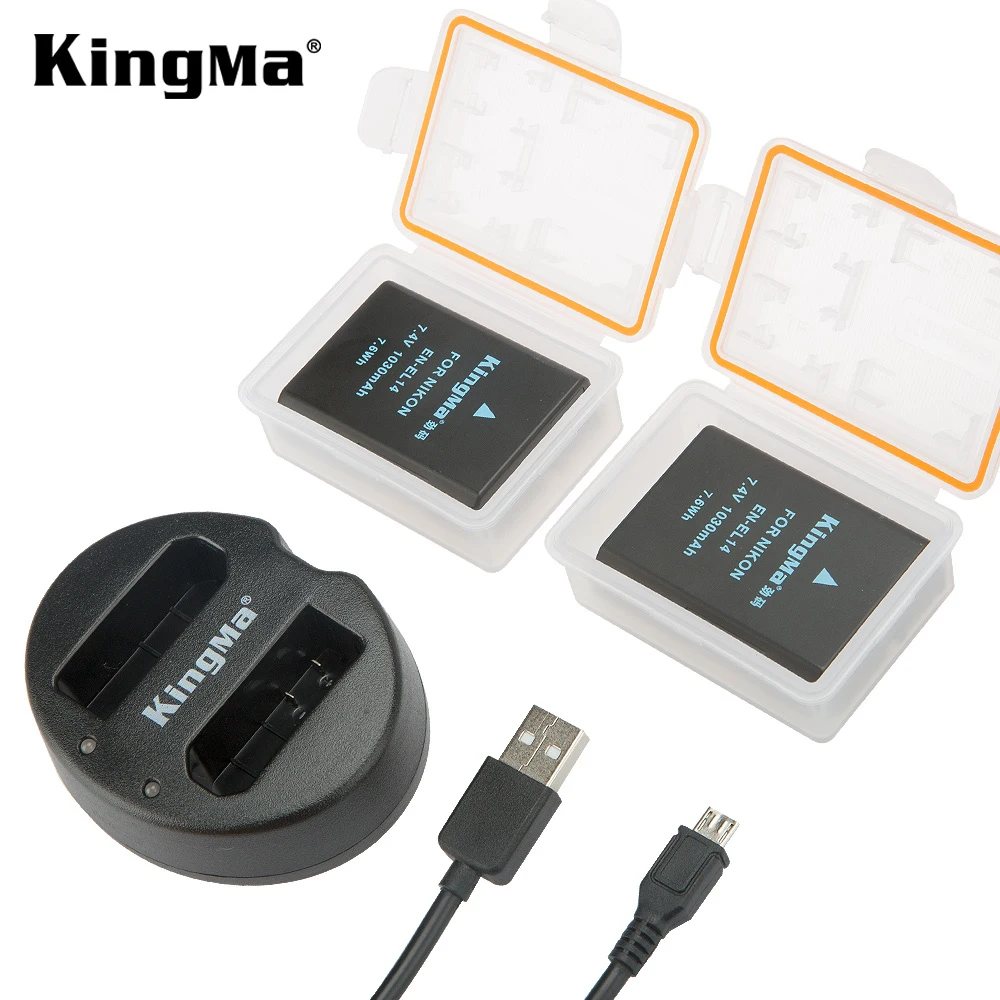 

KingMa EN-EL14A EN-EL14 ENEL14 Battery + Dual USB Charger for Nikon D5200 D3100 D3200 D5100 P7000 P7100 MH-24 D3300 D3400 D3500