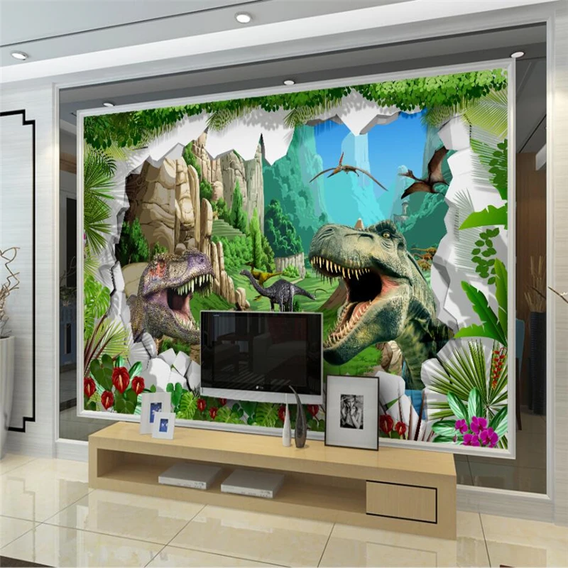 wellyu Ancient Dinosaur Times 3D TV Sofa Restaurant Wall Custom Large Mural Home Decor Wallpaper papel de parede para quarto