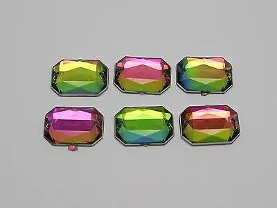 

100 Rainbow AB Flatback Acrylic Faceted Rectangle Sewing Rhinestone Bead 13X18mm