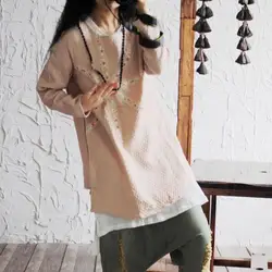 Origial Design Spring Cotton Linen Women Blouses 2020 Casual Blusas Flower Stitching Ladies Tops Long Sleeve Shirt Women Clothes