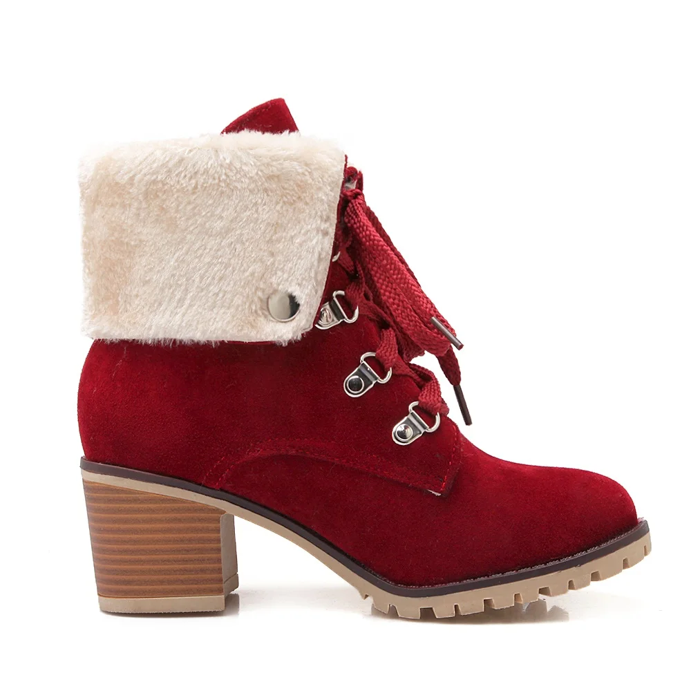 ASUMER Drop shipping 2021 New women boots square heel winter plush warm winter snow boots lace up pu leather ankle boots shoes