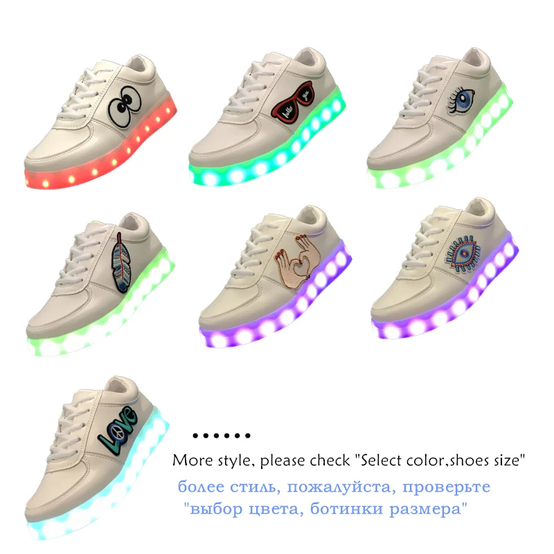 7ipupas EUR 30-44 Luminous Sneakers for Boy Girl Leaf Sneaker Children casual Glowing Shoes USB recharge Kids Led Light up Shoes