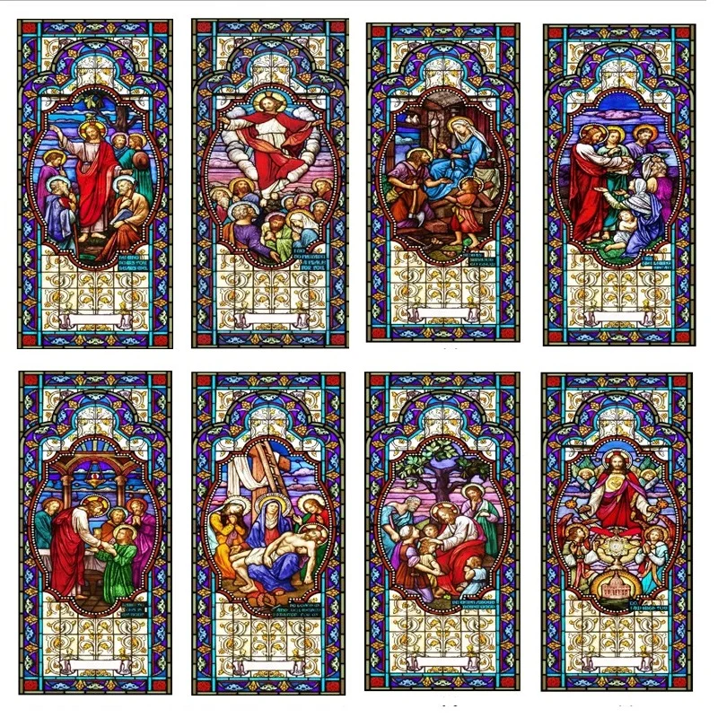 Custom Made Window Film European Multicolor Vintage Static Cling Wardrobe Door Stained Glass Sticker Frosted Church Jesus