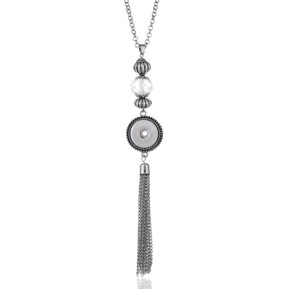 New DJ0068 Beauty Fashion Vintage tassel snap buttons pendant snap necklace 65CM fit DIY 18MM snap buttons jewlery
