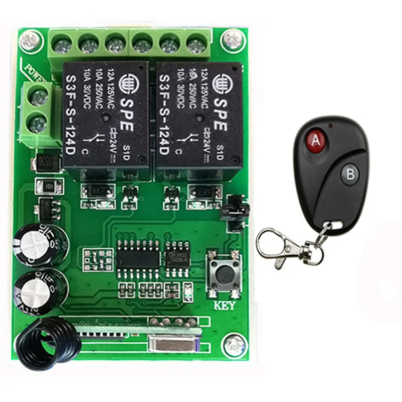 Système de commutateur d'éclairage sans fil, télécommande RF DC24V 2CH relais émetteur récepteur 2CH, maison intelligente, porte/lampe/fenêtre de Garage
