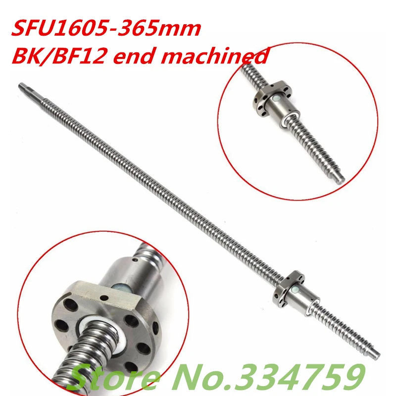 SFU1605 365mm BK/BF12 machined Ball Screw  : 1pc  ball screw SFU1605 365mm +1pc  SFU1605 ball nut cnc parts