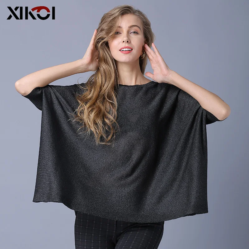 XIKOI Fashion Women Knitted Sweaters Oversize Casual Short Pullover Loose Shirt Sweater Solid Half Batwing Sleeve Pullovers