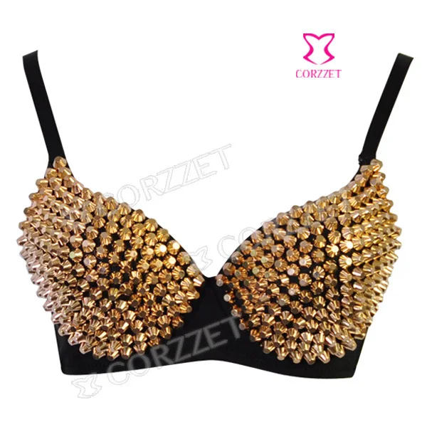 

8 Colors Women Lady Dancewear Gold Rivet Bras Sexy Club Bra Sweet Studded Party Pub Stage Underwear Bralet Brassiere With Spikes