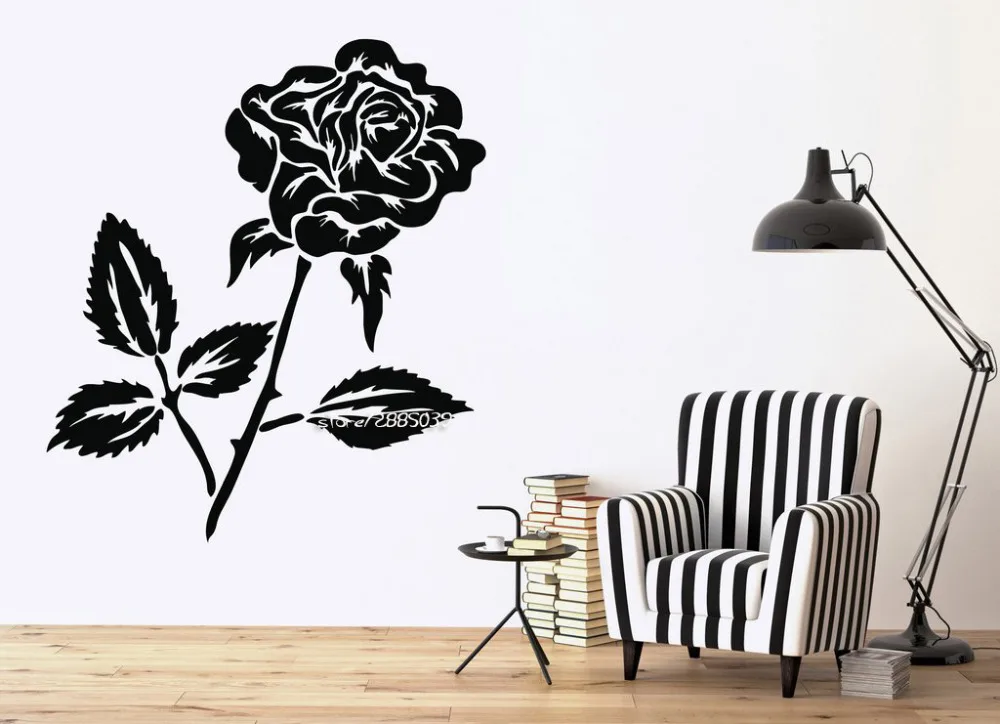 Bud Rose Thorns Leaves Wall Stickers Beautiful Flower Vinyl Wall Decals Home Decor Wallpaper High Quality Wall Tattoo SA828