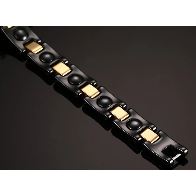 Vinterly Chain Bracelet Black Gold Color 7mm Ceramic Health Energy Magnetic Hematite Bracelets for Women Friendship Jewelry