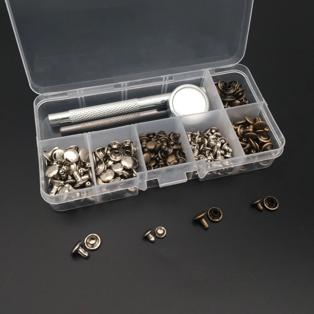 120 Set Leather Repairing Rivets Craft Snaps Fastener Button Press Studs Silver Bronze Rivets with Fixing Tools for DIY Craft