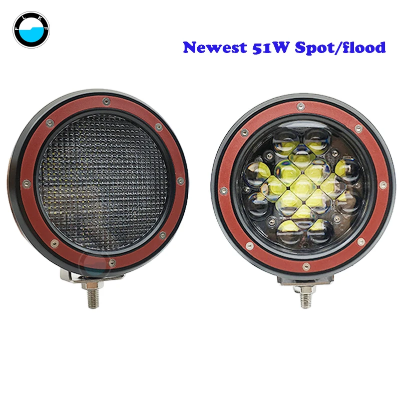 

2pcs 5 inch 51W Round LED Work Light Spot Flood beam OffRoad Driving Light For Jeep Truck Tractor Boat ATV SUV