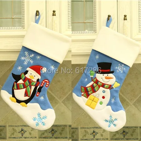 

Hot Sale 5 Pieces/lot Big Christmas Stocking 18" Blue Color Snowmas Stocking Christmas Decoration Gift for Children