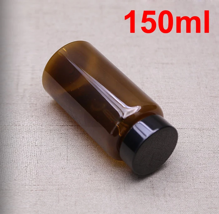 20PCS 150ml Translucent Brown Color Plastic Bottle, Pills/Capsules/Powder/Vatimins Bottles, Packing Bottles with Metal Black Cap