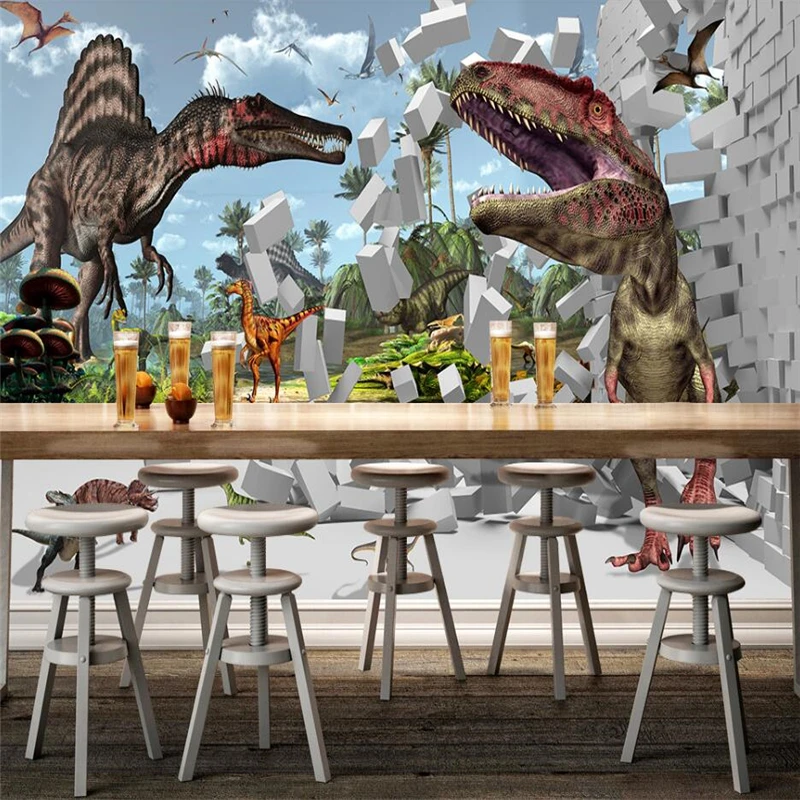 wellyu Dinosaur Kingdom 3D Children's Room Background Wall painting Custom Large mural Green Silk cloth Wallpaper