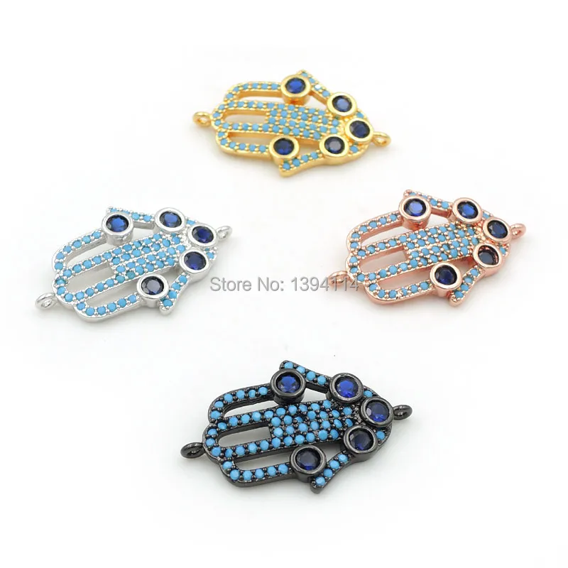 

28*17*3mm Micro Pave Blue&Kallaite CZ Palm Connector With Patches Fit For Women As DIY Bracelets Accessory