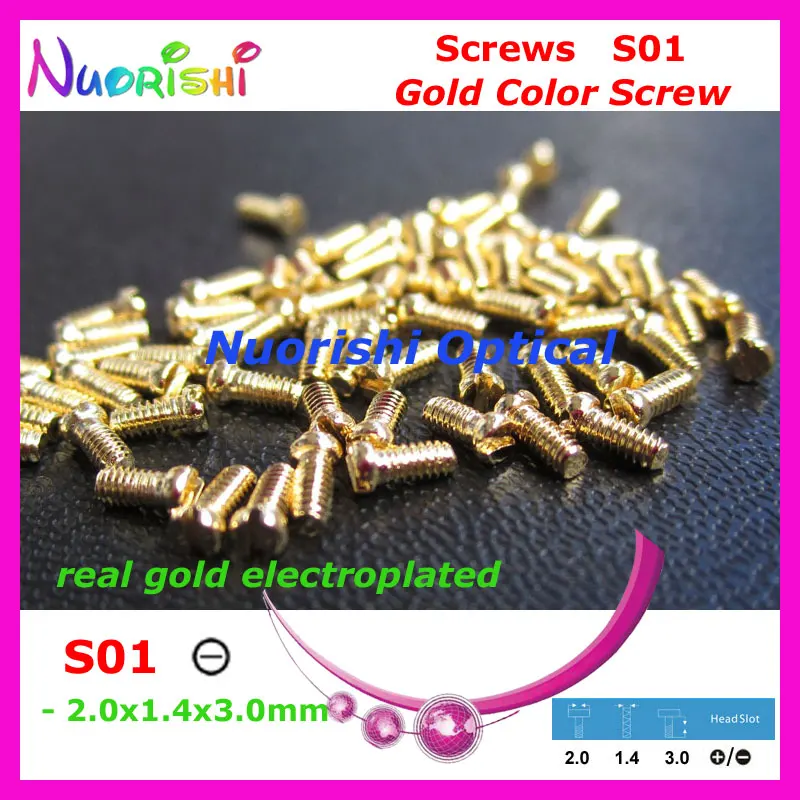 

S01 2.0x1.4x3.0mm 10000pcs Gold Electroplating Eyeglasses Glasses Eyewear Screws Free Shipping