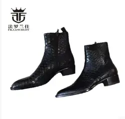 2019 FR.LANCELOT New fashion print real leather ankle boots top chelsea short boots men snakeskitn pattern autumn boots men