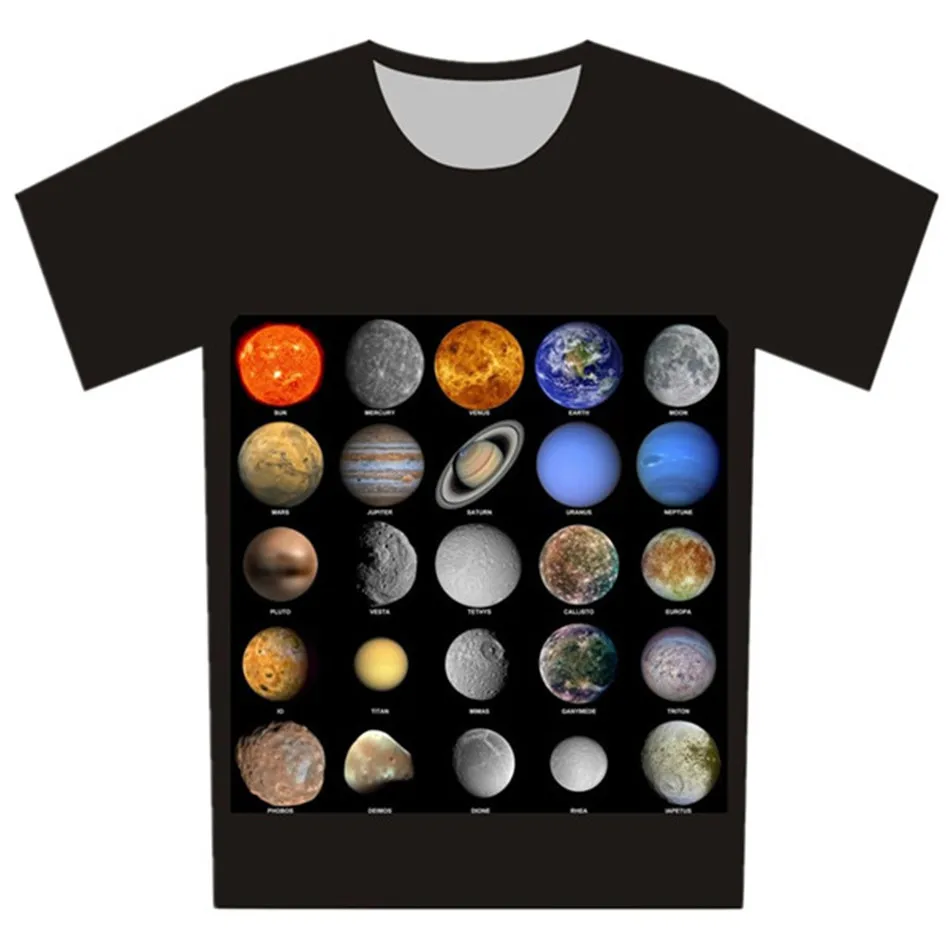 Joyonly 2022 Children Black T-Shirts Kids Summer Tops Girls Boys Short Sleeve T Shirt Galaxy Earth Moon Universe Baby Clothes