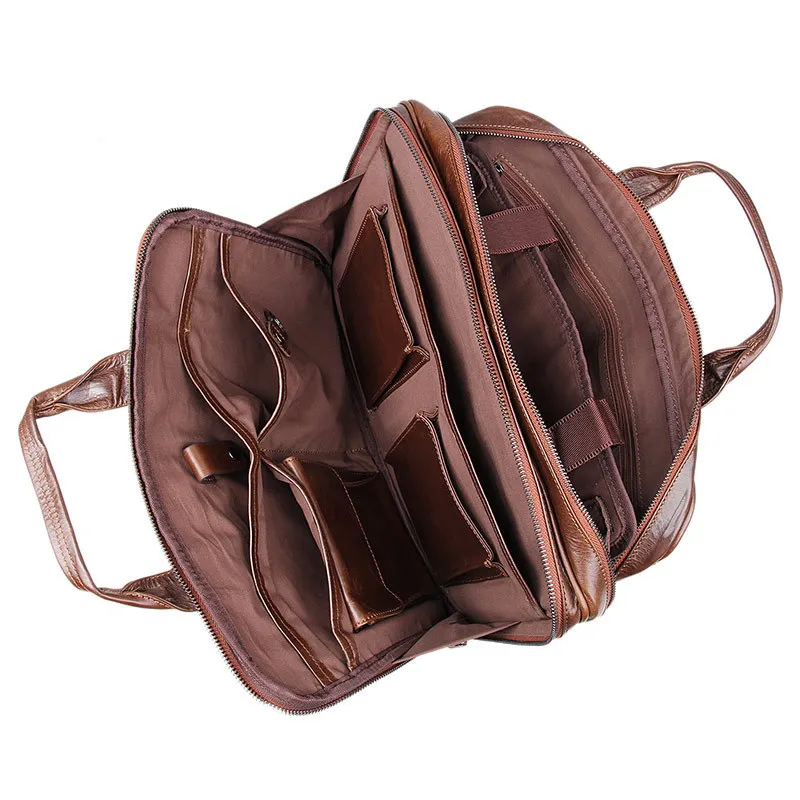 Bolsa de mensajero ejecutiva de cuero genuino para hombre, de 14 pulgadas maletín para portátil, portafolio Vintage, café, grano superior, A4, alta