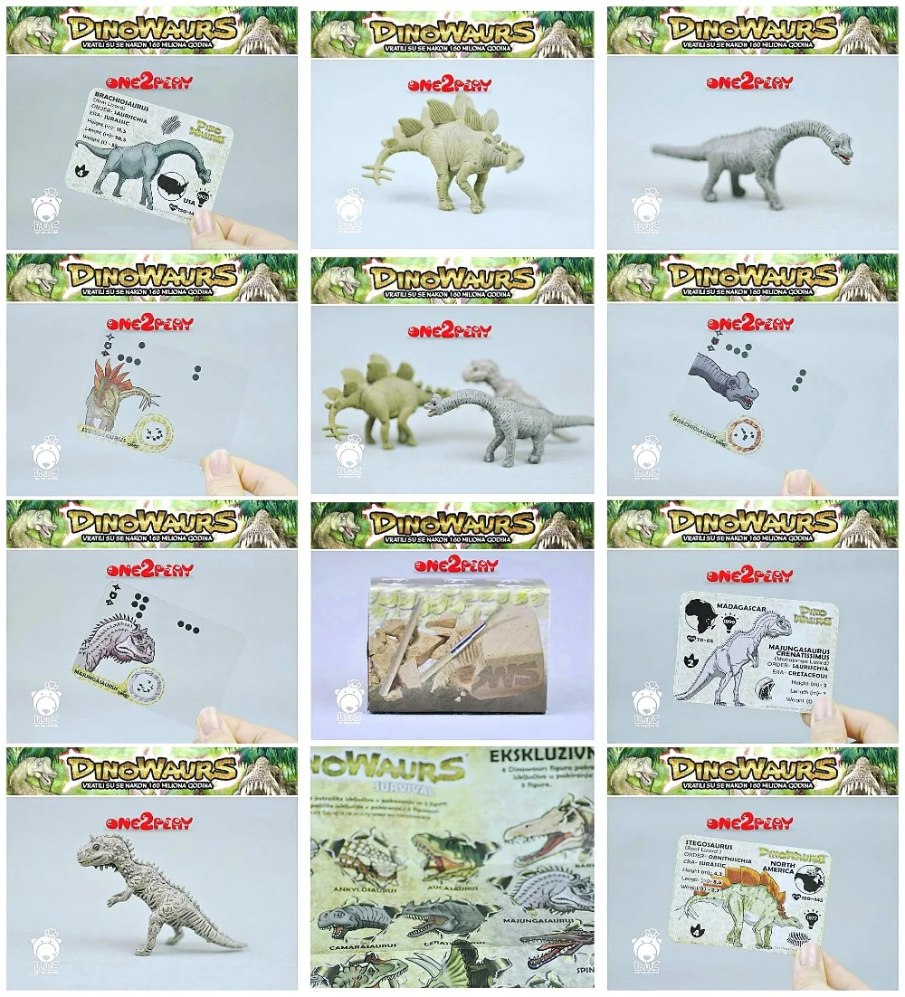 Pvc  figure  model   toy  ONE2PLAY Genuine Jurassic Dinosaur Set Model Card Archaeology Fossil Children's Toys Birthday Gift