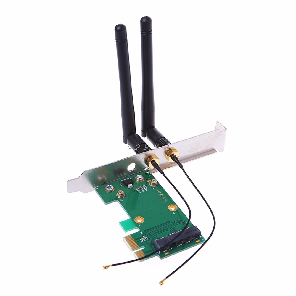 Mini PCI-E to PCI-E 1X Desktop Adapter Convertor with Two Antennas for Wireless Wifi Network Card