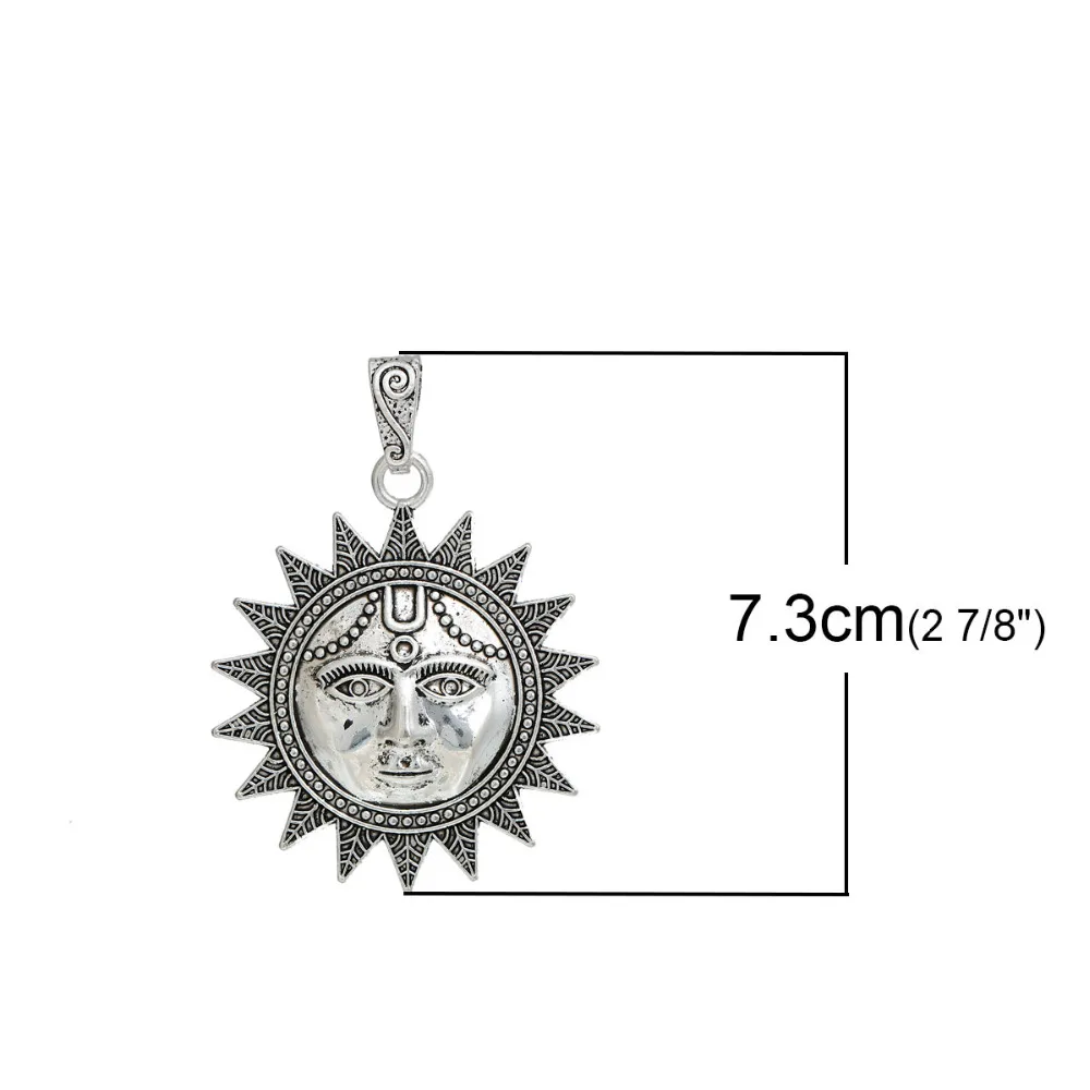 DoreenBeads Zinc Alloy Pendants Sun Silver Color 73mm(2 7/8