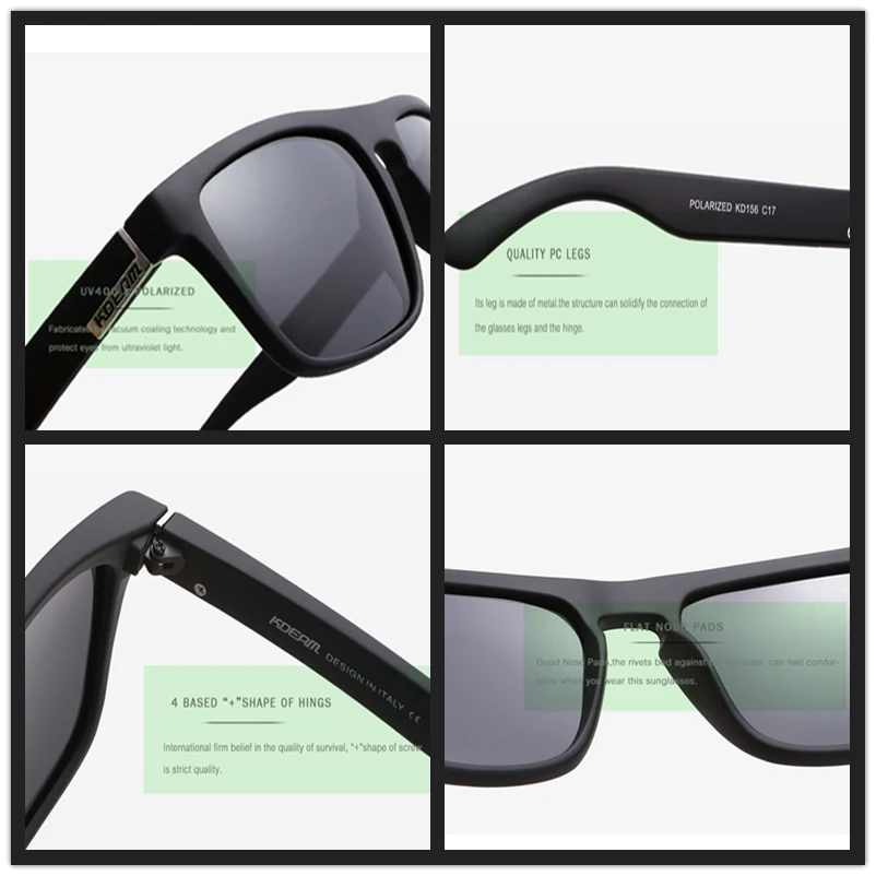 KDEAM New Summer Sunglasses Men Sports Sun Glasses Polarized Women Brand Mirror lens Square UV400 With Case KD156