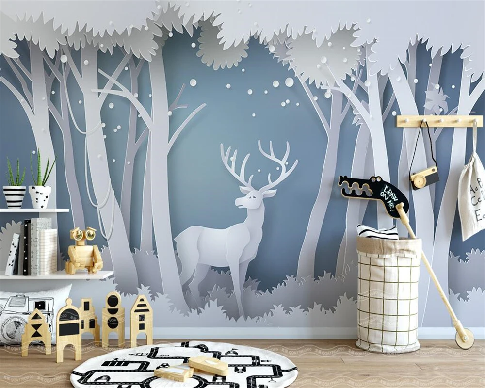 

beibehang Home decoration wallpaper 3D stereo forest modern simple elk TV background wall living room bedroom mural 3d wallpaper