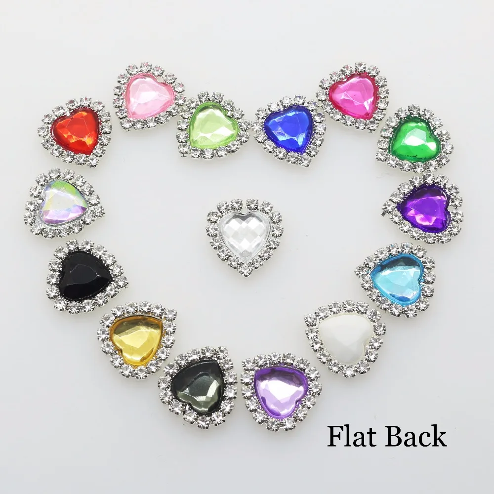 Mini 16mm(4/10 cal) 10 sztuk serca akrylowe guziki z kryształu górskiego DIY do włosów akcesoria ślubne zawiadomieniu o wszczęciu dekoracja ze wstążki