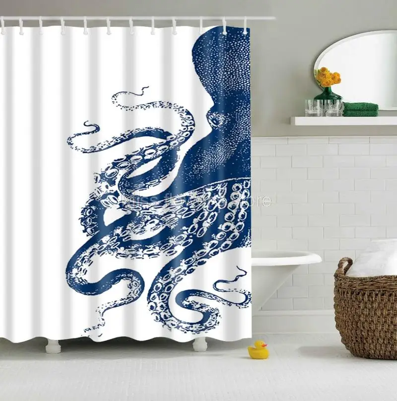 Octopus Kraken Design Custom Shower Curtain Bathroom Waterproof Mildewproof Polyester Fabric With 12 Hooks 150*180cm 2 Colors