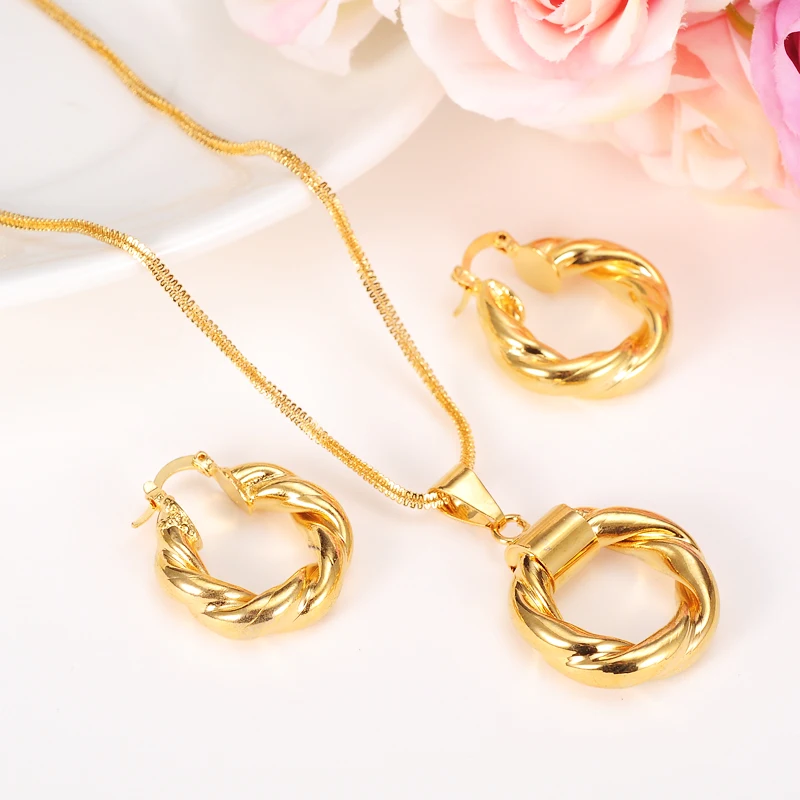 Africa/Dubai Fashion Gold Color Necklace Earrings Sets For Women Birthday Romantic Gift image 2