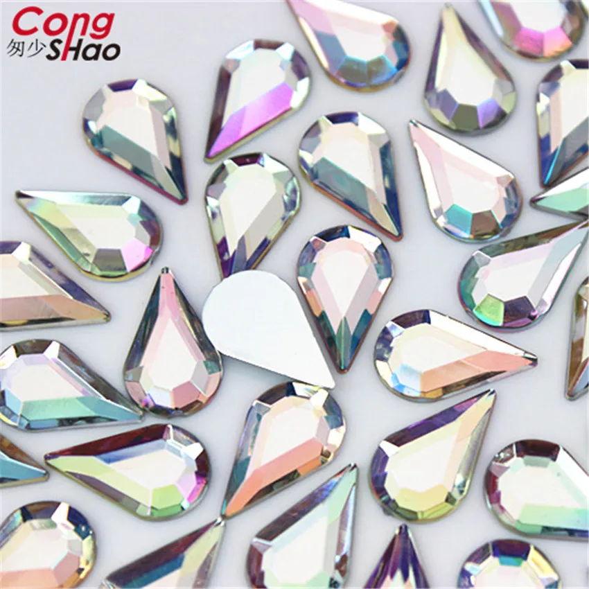 100pcs 8*13mm Drop AB Rhinestones Flat Back Acrylic Gems AB Crystal Stones For DIY Phone 3D Nail Art Face Decoration ZZ450