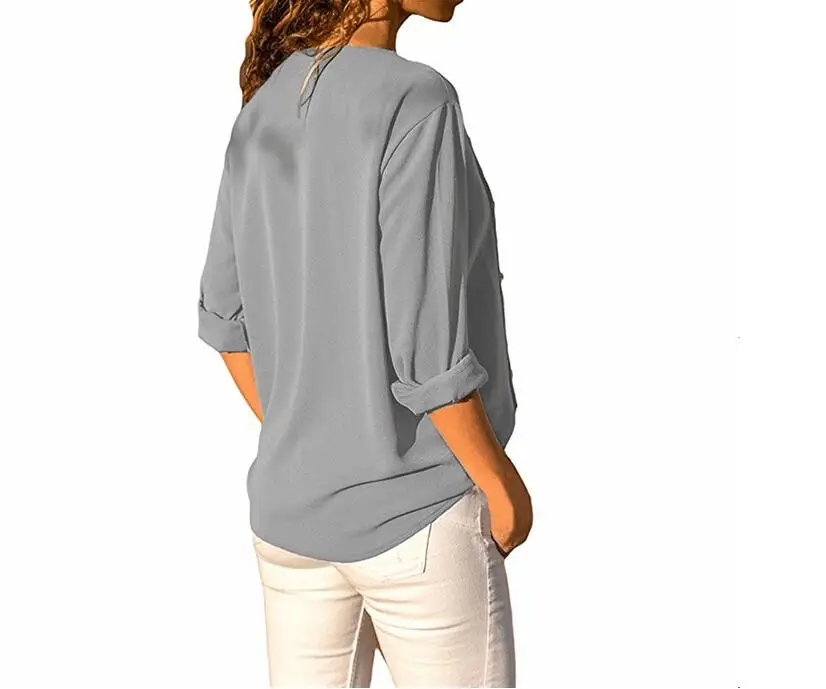 Herbst Frauen Chiffon-Bluse lässig schräge taste Solide Sexy Dame Shirts Lose Tops Langarm Weibliche Bluse Blusas