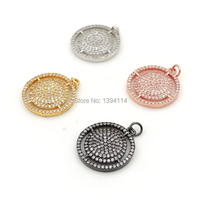 22*20*4mm Micro Pave Clear CZ Round Charm Fit For Making DIY Necklaces Jewelry