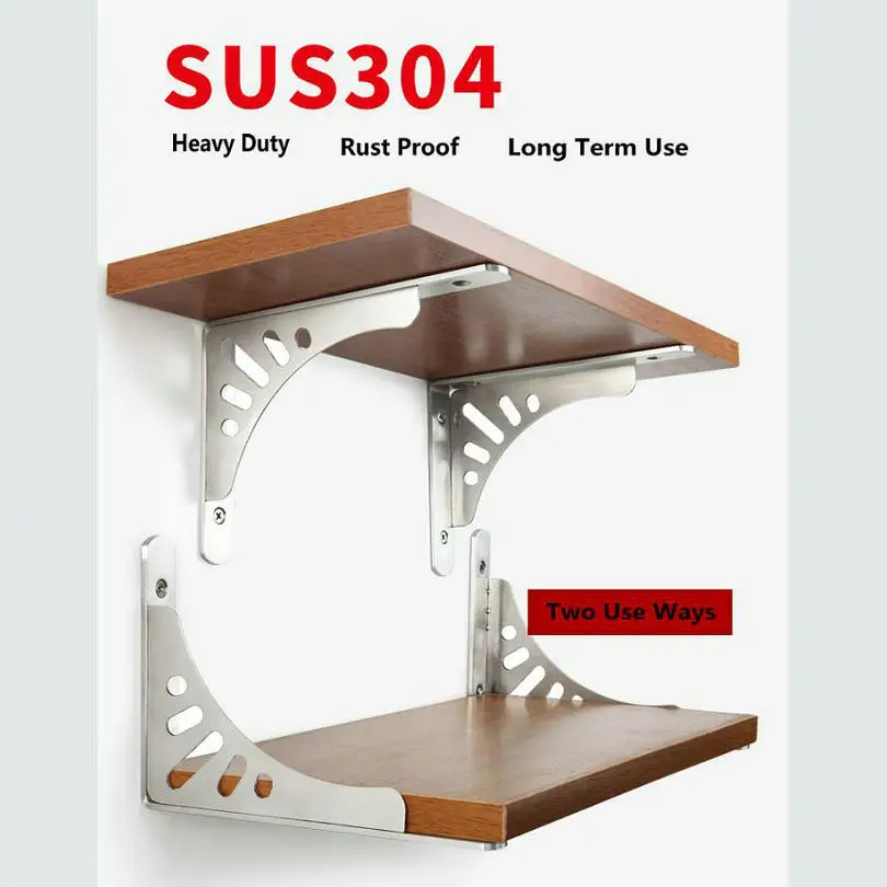 2PCS 6-16INCH SUS304 Stainless Steel Shelf Bracket L Shape Thickened Corner Right Angle Two Ways Use Bracket Up Down Hold Rack