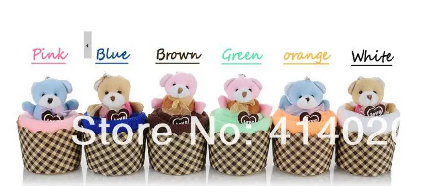 100pcs/lot! New arrival! cake towel colorful bear/teddy creative Valentine's gift towels cotton lovely towel+100pcs transparent