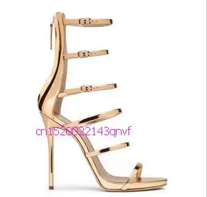 

Hot Selling Gold Metallic High Heel Sandal Cut-outs Buckle Strappy Sandal Woman Sexy Gladiator Women Sandals Free Ship