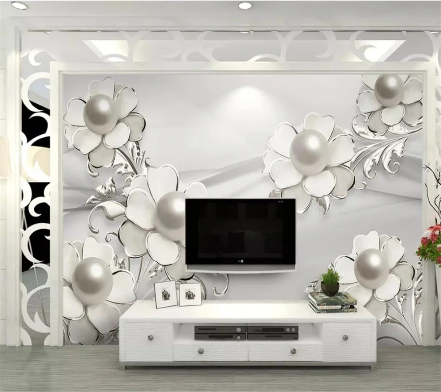 wellyu papel de parede para quarto Custom wallpaper Three-dimensional jewelry flower TV background wall decorative painting