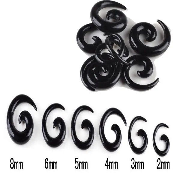 Wholesale 12Pcs/lot Black Spiral Ear Tapers Piercing Body Jewelry Lot Acrylic Ear Tapers Fake Ear Expander Plug Tunnel Kit