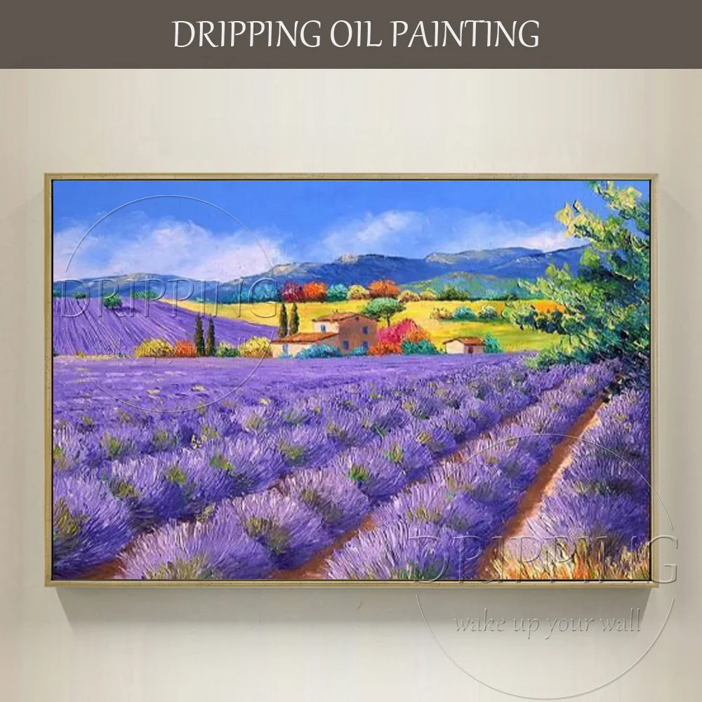 Beautiful Wall Decorative Painting Hand-painted Lavender Oil Painting on Canvas Purple Picture Lavender Landscape Oil Painting