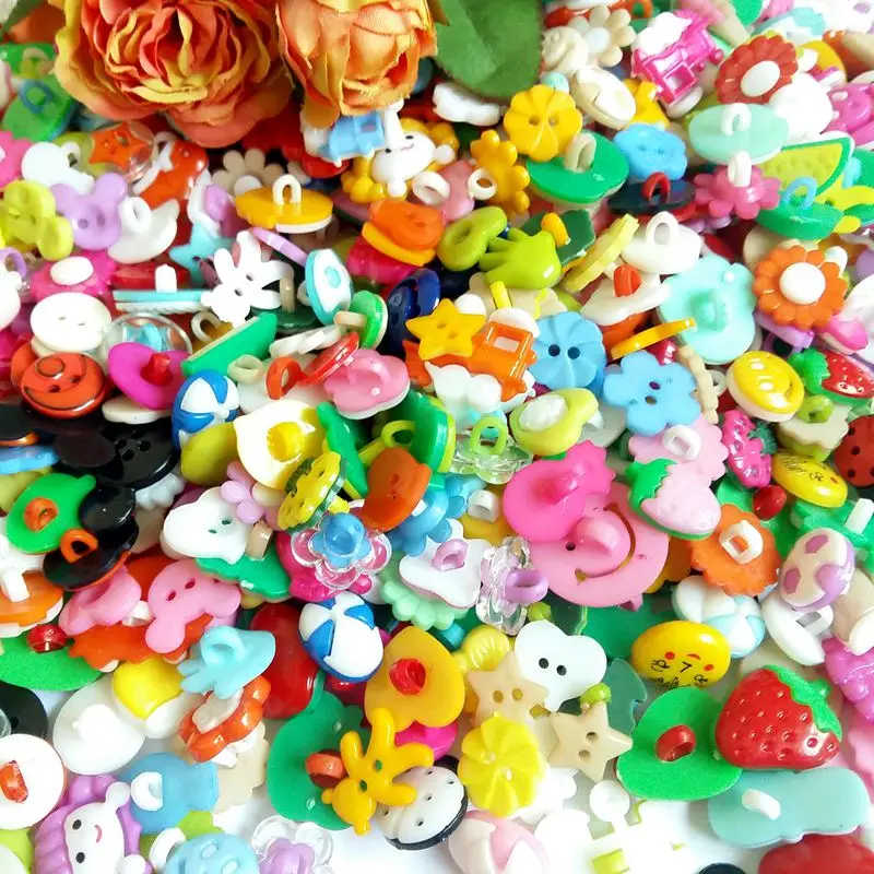 100pcs Plastic Cartoon Animals buttons Shank Children Candy Buttons variety styles botoes scrapbooking