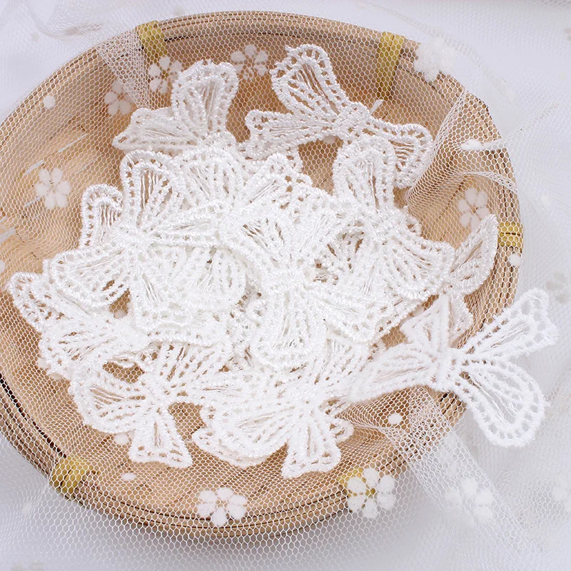 30pcs White Betterfly Lace Applique Bow Trims for Sew Clothing DIY Garments Accessories Guipure Lace Fabric Handmade Craft