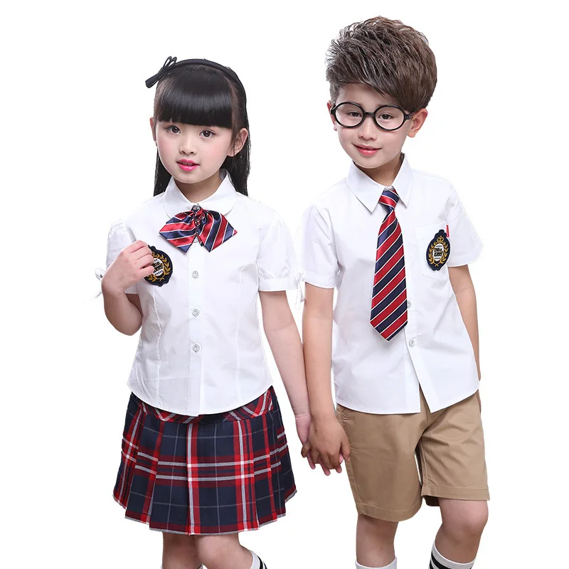 Roupa escolar de verão para crianças, camisa de manga curta, saia, meninos, meninas, uniforme de jardim de infância, roupa escolar infantil