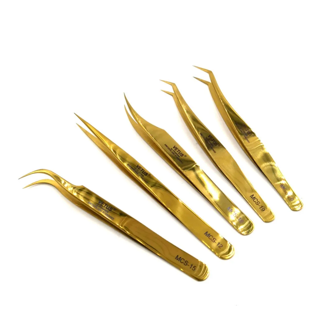 1 pcs Golden Vetus MCS Series Makeups Tweezers for Beauty Eyelashes Grip Picking Selection Works