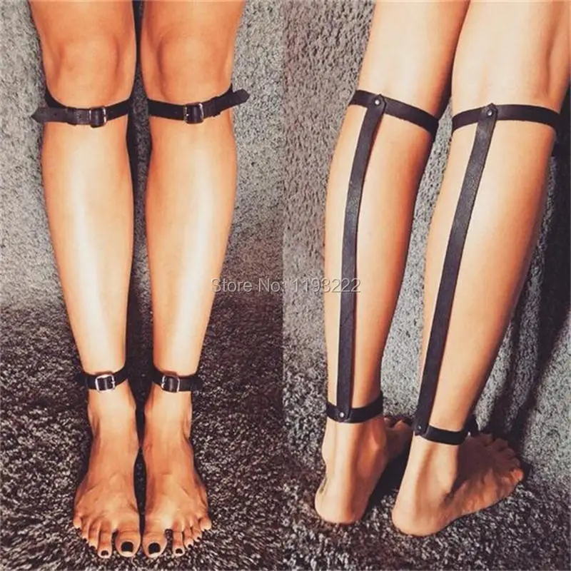 

2pc Punk Goth Rivets Handmade Leg Calf Harness Ankle Belt Leather Belt Straps