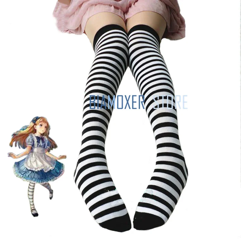 Biamoxer Maid Lolita Strümpfe Frauen Erwachsene Anime Alice Im Wunderland Schwarz Blau Weiß Cosplay Kostüm Zubehör Socke Halloween