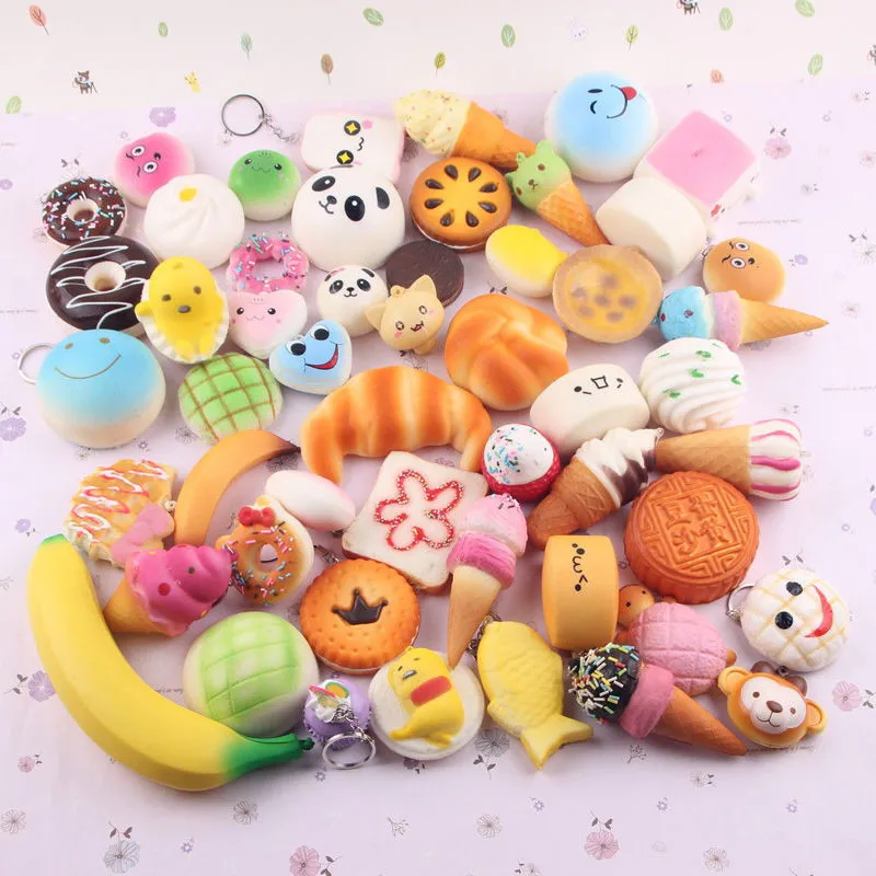 20pcs/Lot Funny Squishys Charm DIY Slow Rising Jumbo Squeeze Toast Cake Bread Panda Ice Cream Cell Phone Strap Decoration Toys